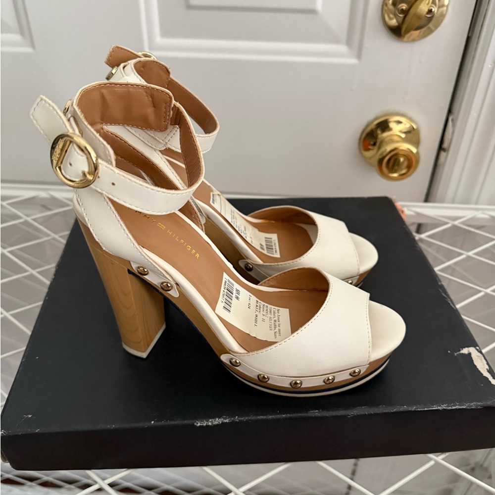 Tommy Hilfiger White Heels with Ankle Strap and Platform